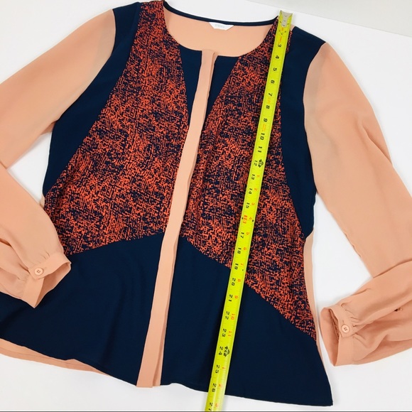 Esley Orange Navy Apricot button up blouse - Picture 7 of 8